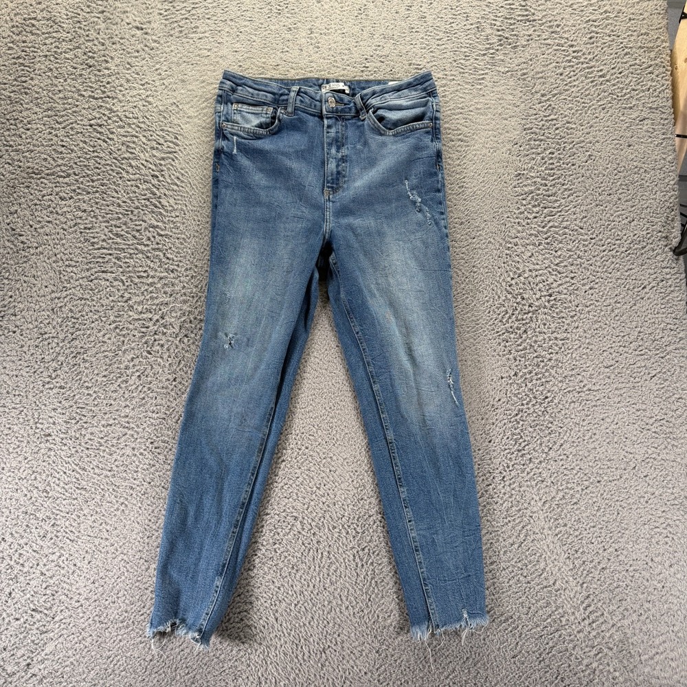 DeFacto Jeans Mens 30x27 Blue Cotton Denim Skinny Faded Raw Hem Workwear Stretch